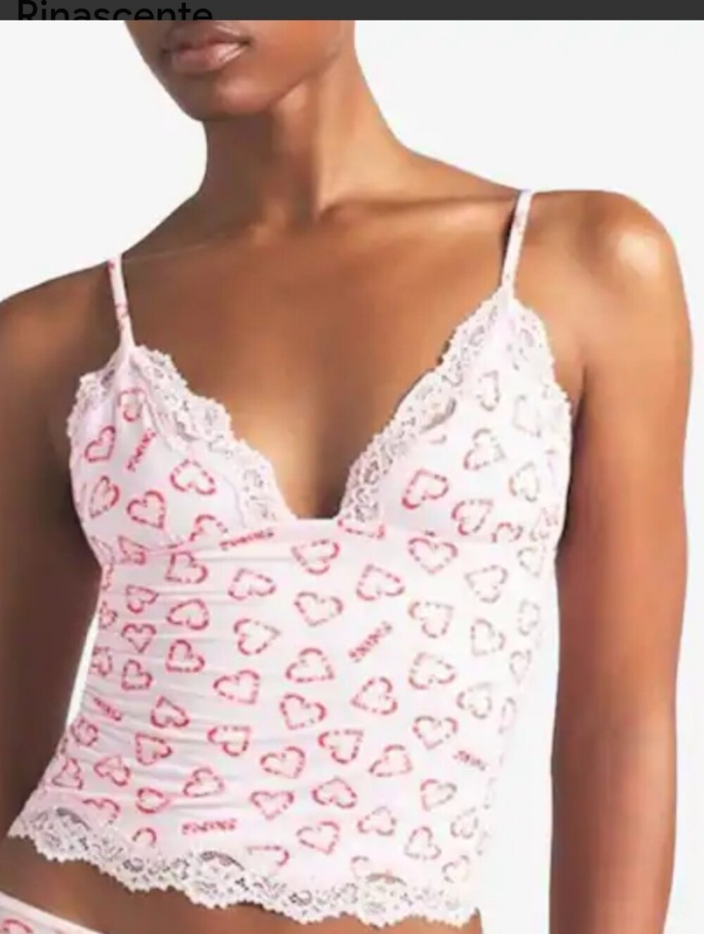 SKIMS FITS EVERYBODY HEART PRINT LACE CAMI IN PINK /SZ:SMALL